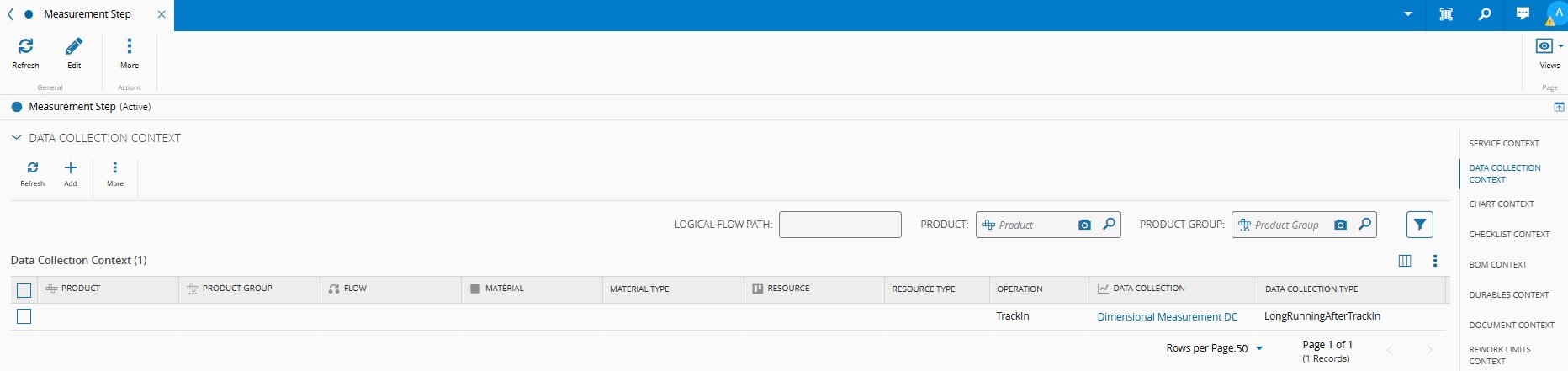Screenshot showing the material data collection context configuration.