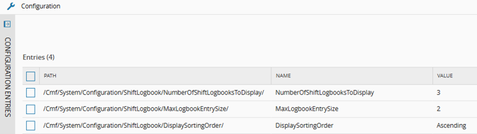 Shift Logbook system configuration entries