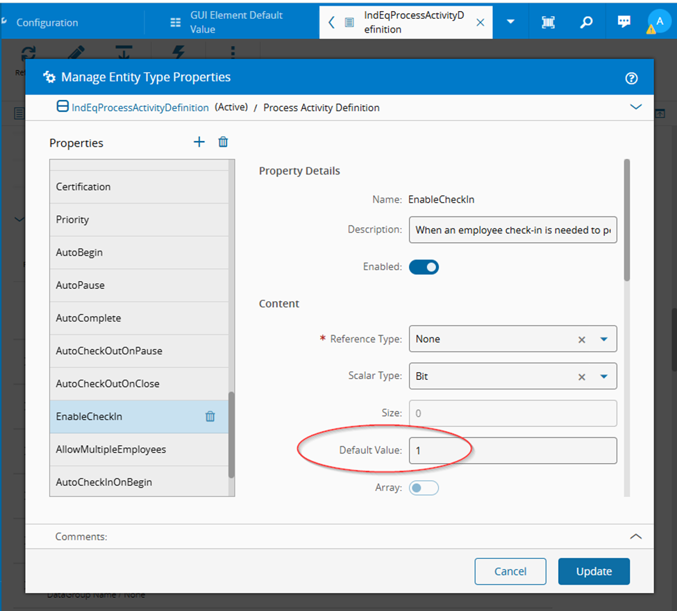 Manage Entity Type Properties UI