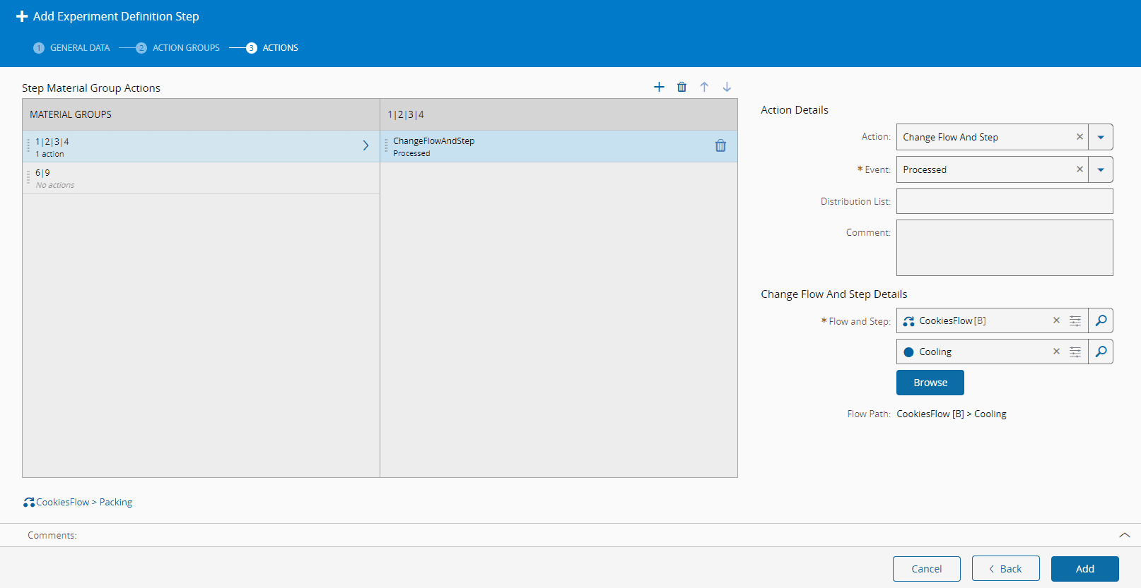 Actions definition page