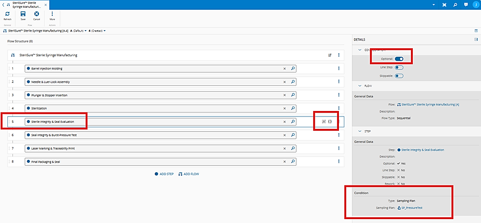 Screenshot showing the flow step configured as optional.