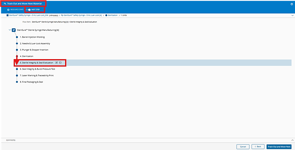 Screenshot showing a material selected for sampling after the time condition is met.