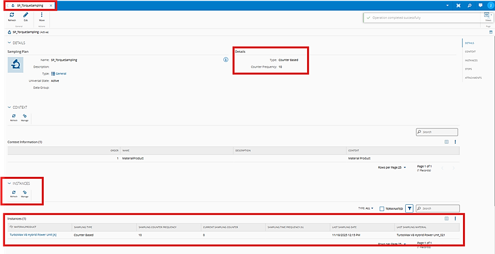 Screenshot showing a counter-based Sampling Plan used for step sampling.