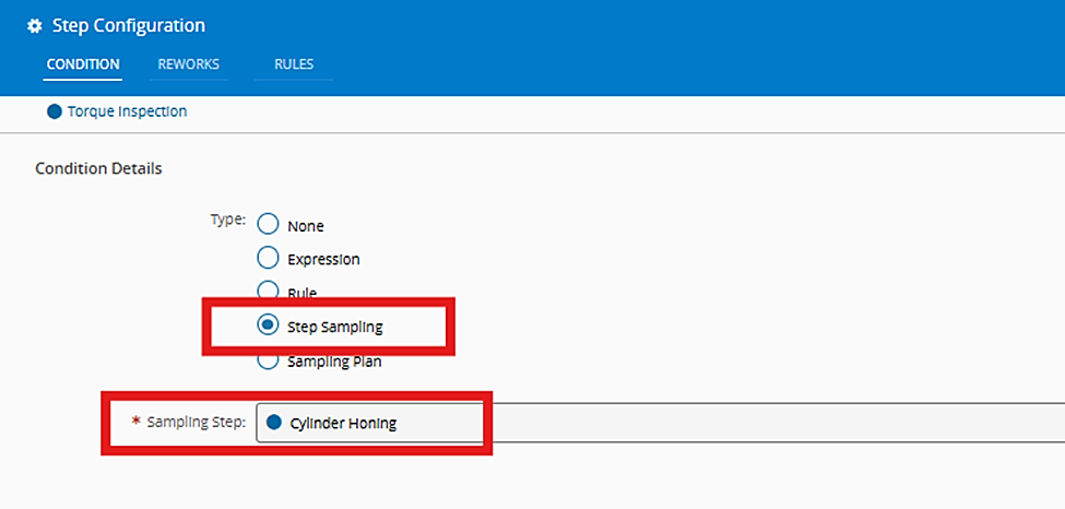 Screenshot showing the Step Sampling condition configured in the flow.