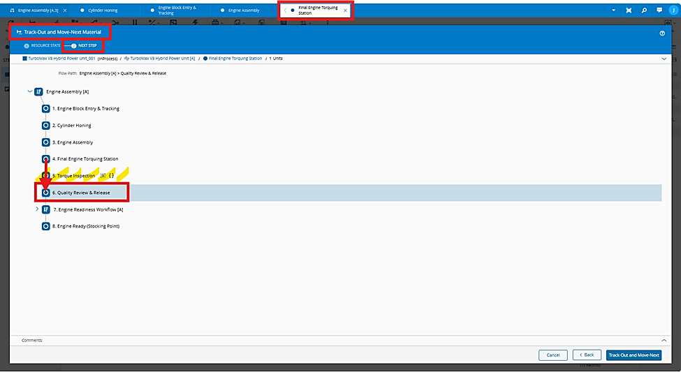 Screenshot showing materials skipping the optional inspection step before the counter threshold is met.