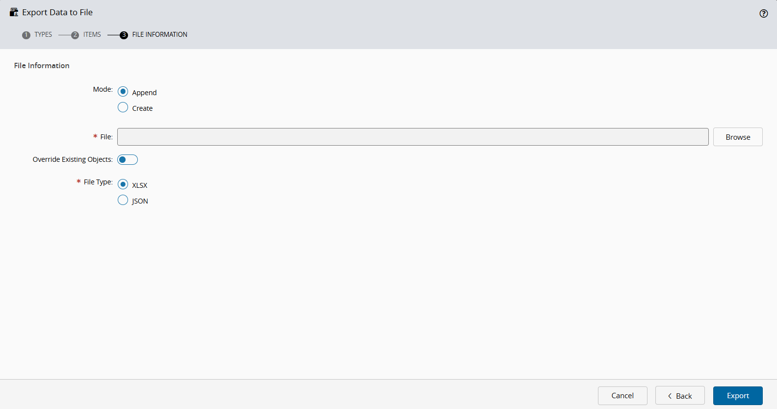 File Information step