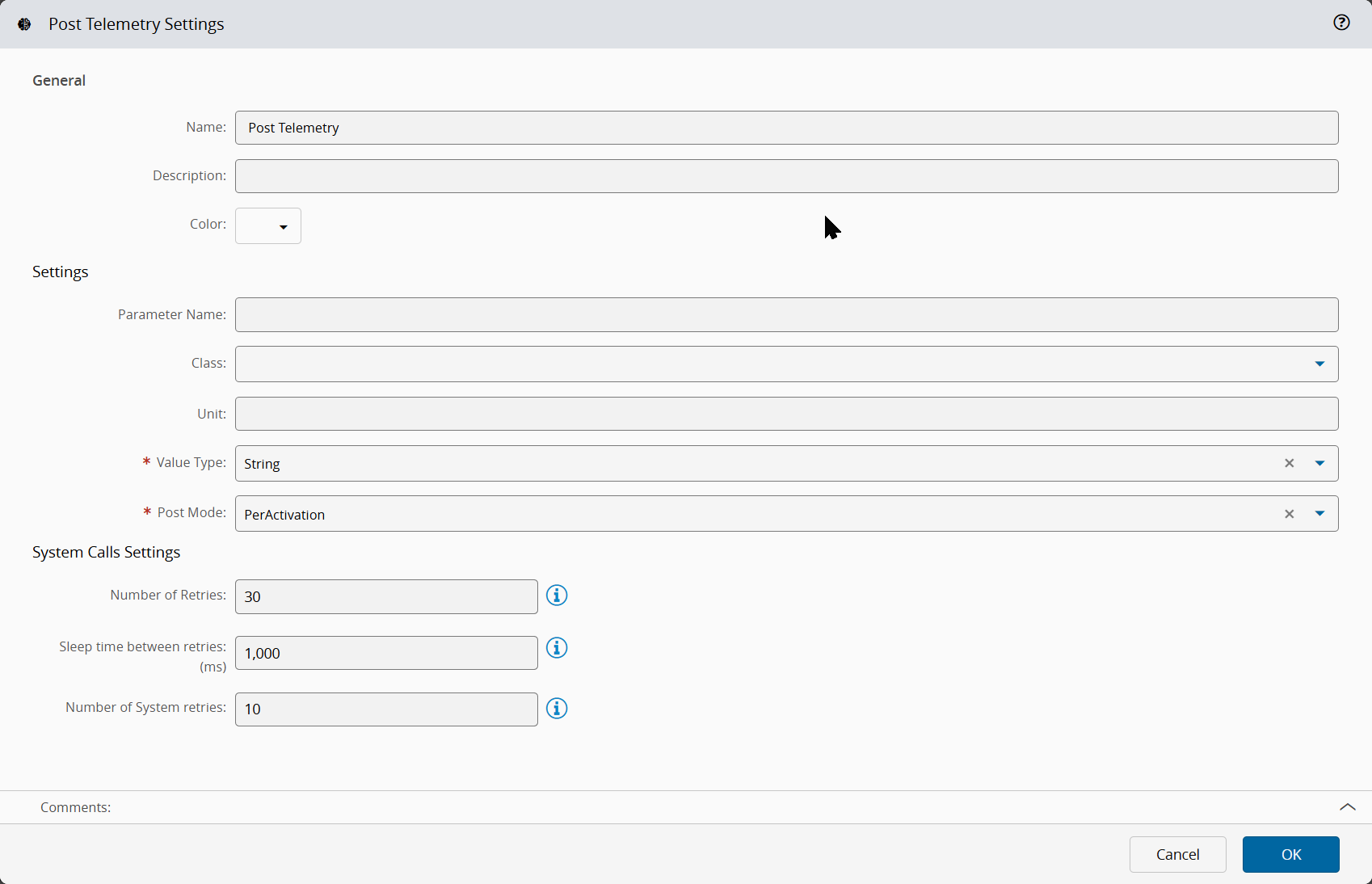 Post Telemetry Task Settings