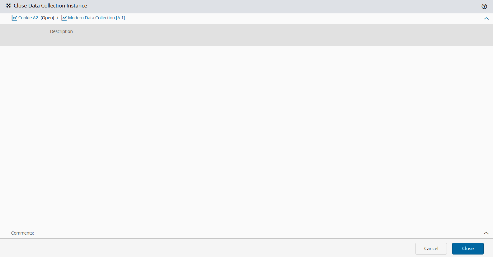Screenshot showing a UI with a button labeled "Close Data Collection instance".
