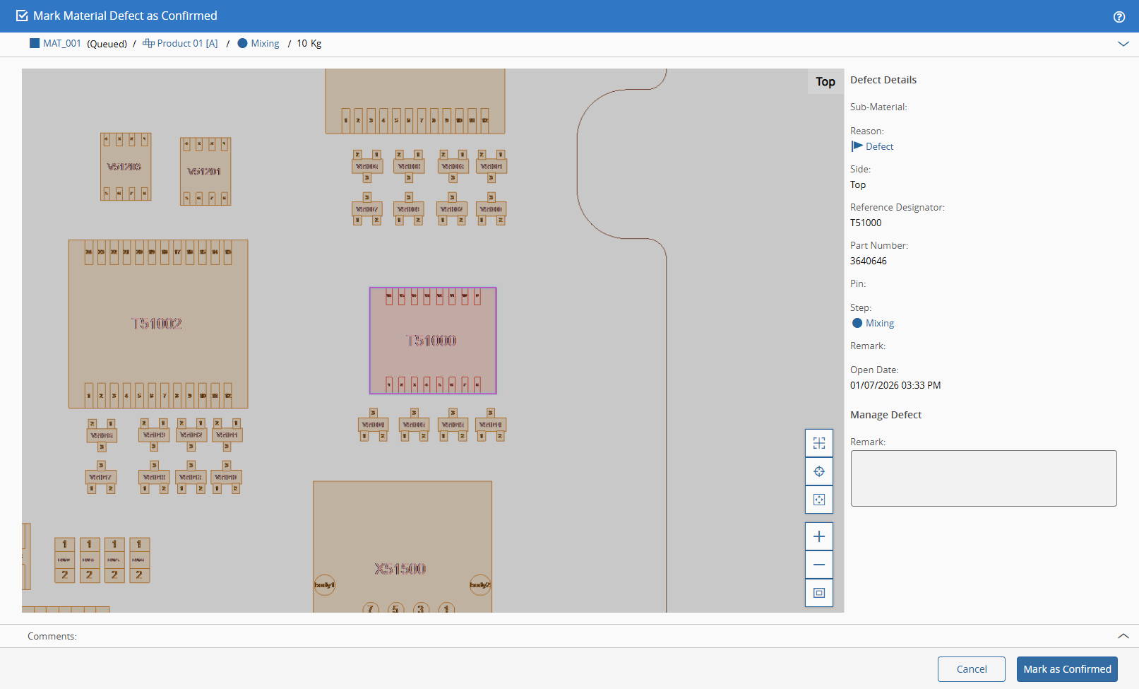 Mark material defect as confirmed