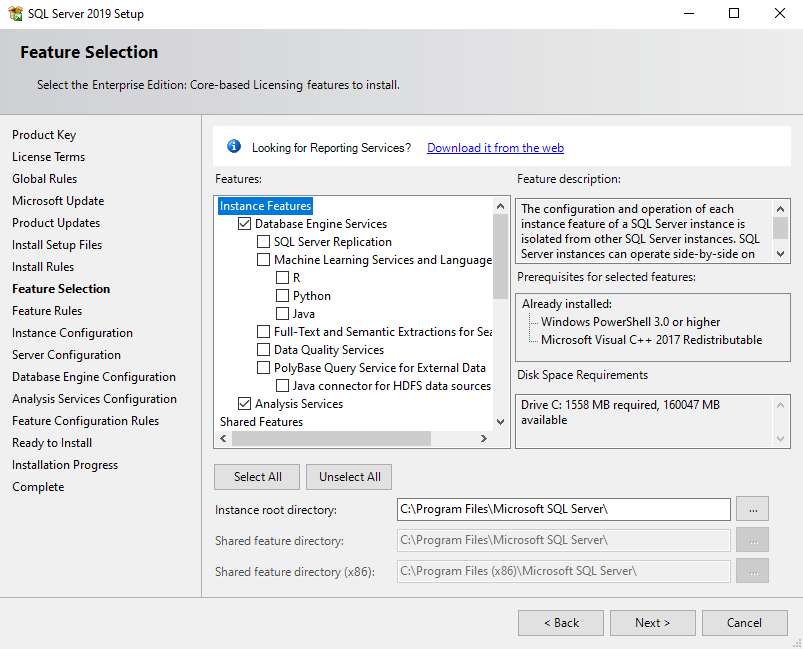 SQL Server Installation - Feature Selection