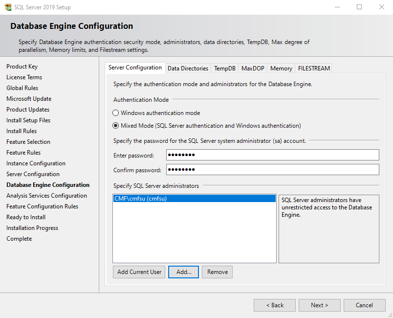 SQL Server Installation - Database Engine