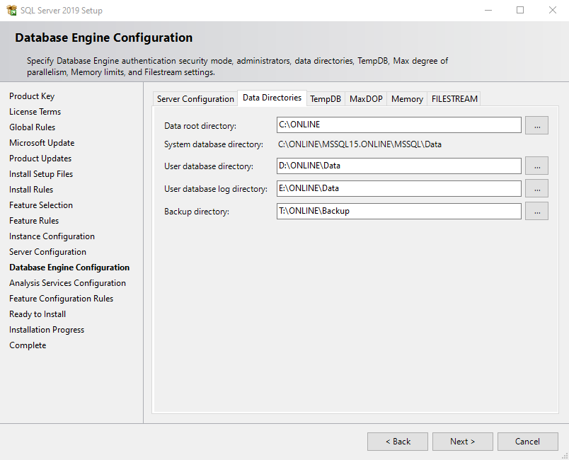 SQL Server Installation - Data Directories