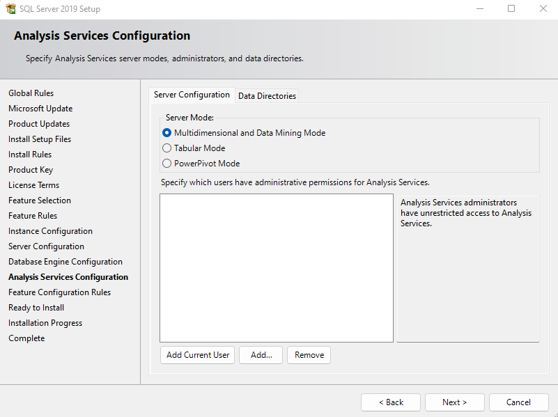 SQL Server Installation - Analysis Services