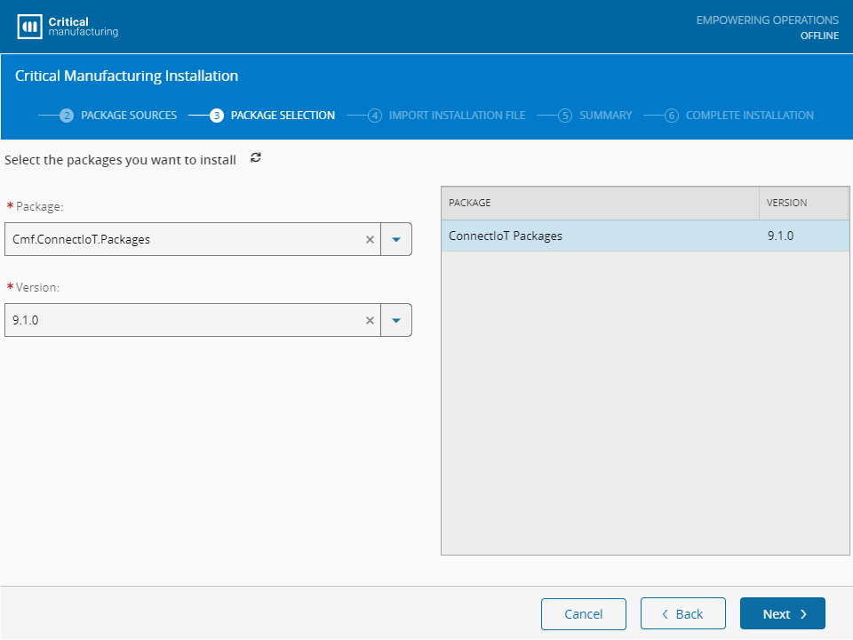 Deploy Connect IoT Packages - Package Selection