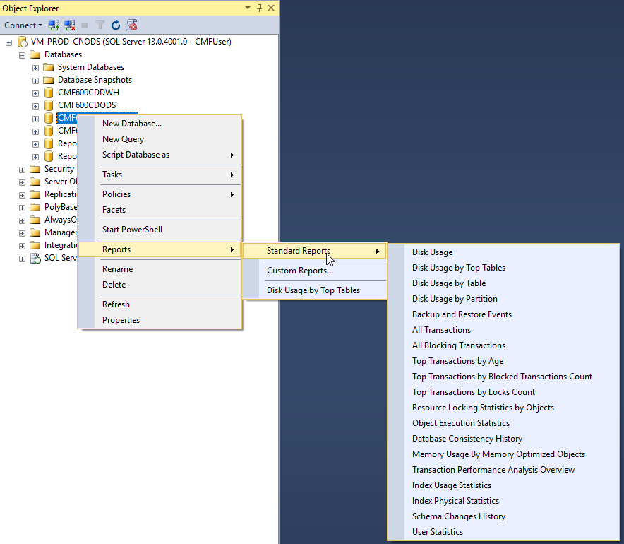 SQL Server Management Studio - Reports
