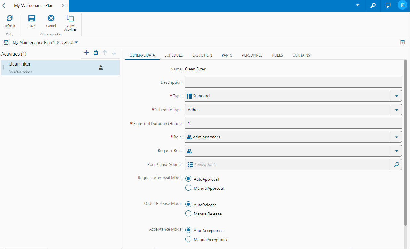 Maintenance Plan creation