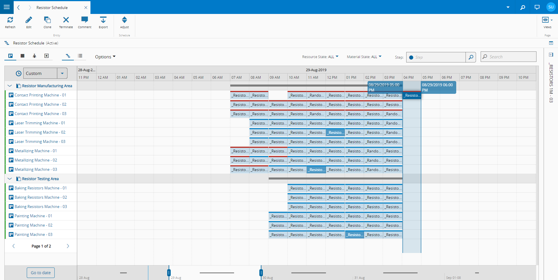 Adjusting a job using drag-and-drop