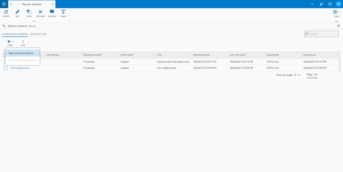 Creating a New Schedule Scenario