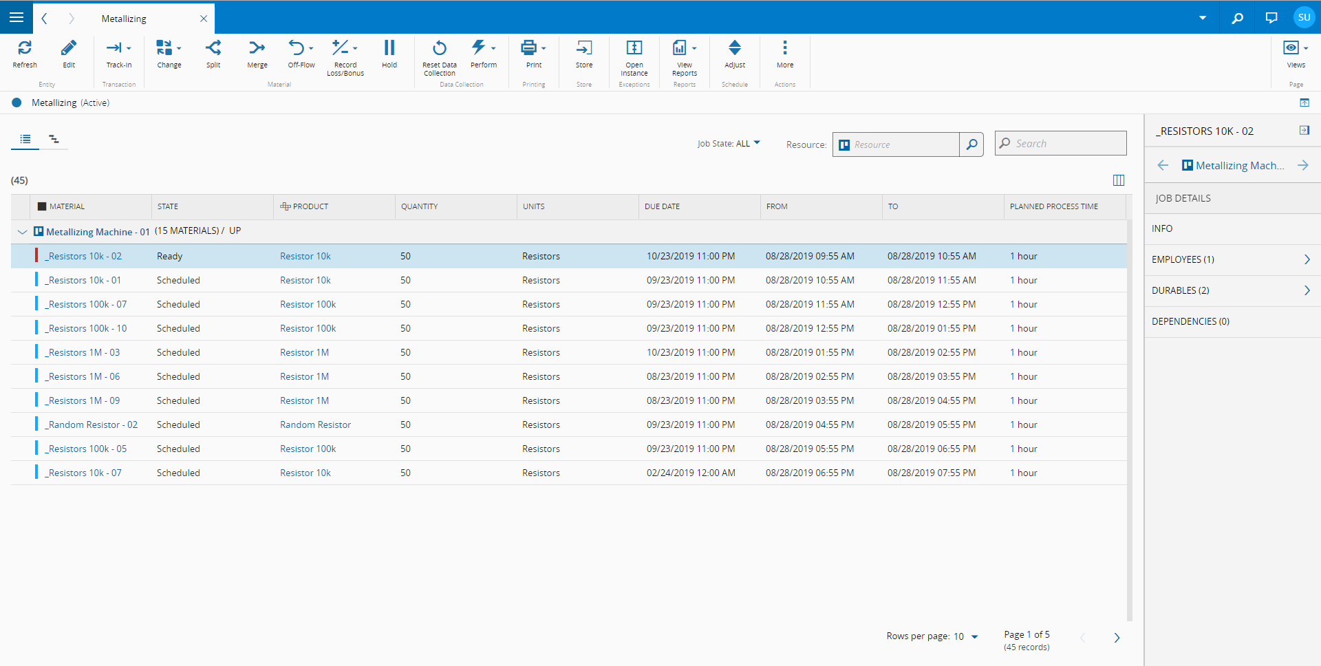 Details tab showing Durables and Employees