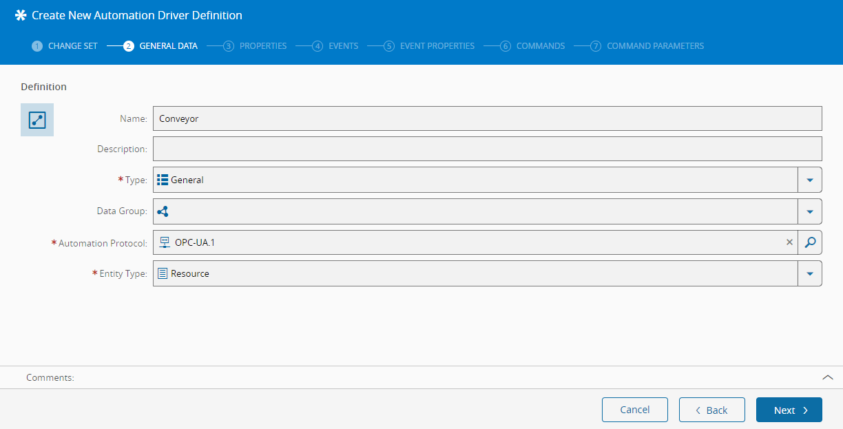 Automation Driver Definition - General Data