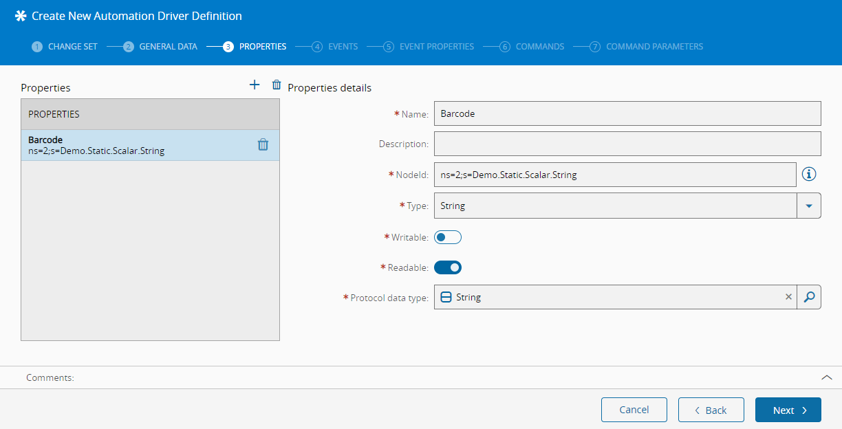 Automation Driver Definition - Properties