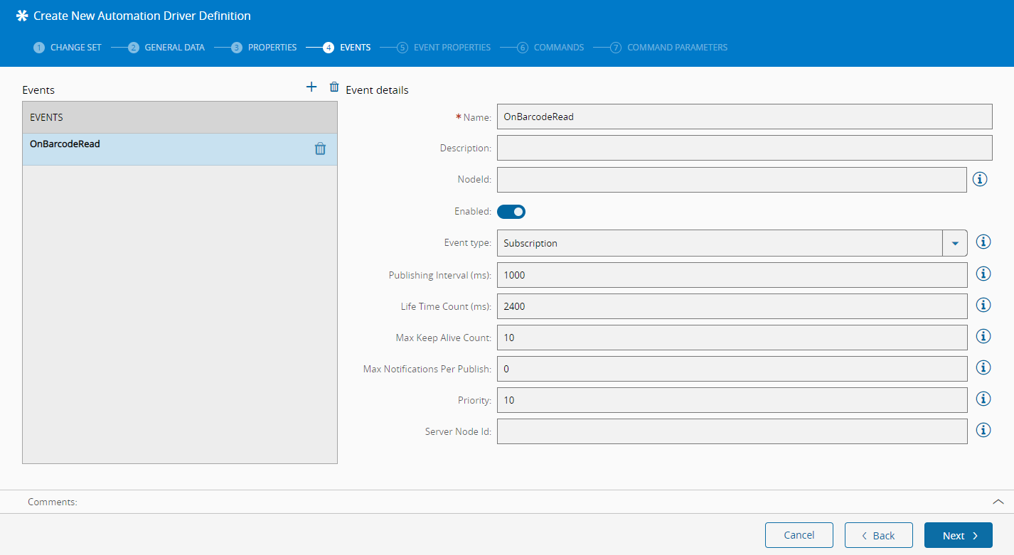 Automation Driver Definition - Events