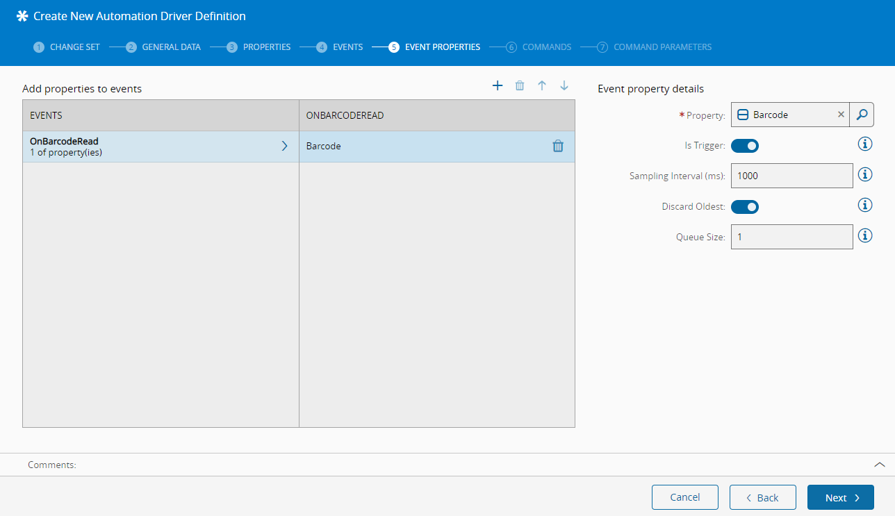 Automation Driver Definition - Event Properties