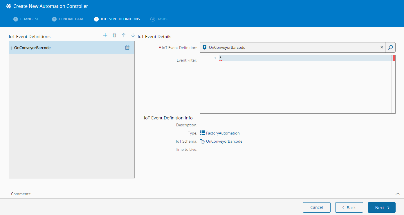 Automation Manager - Adding an IoT Event Definition