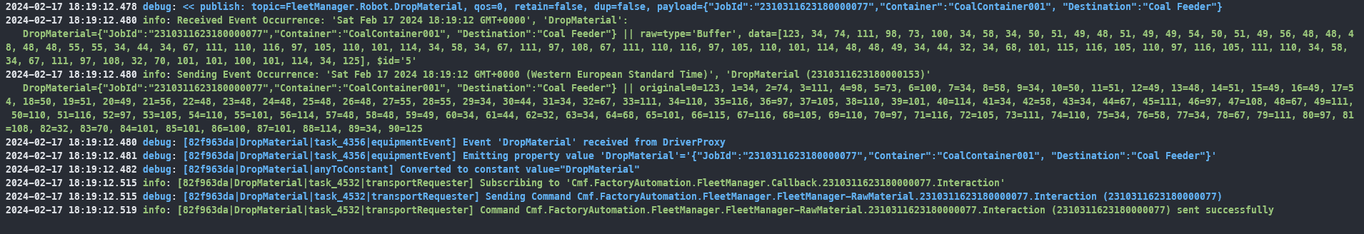 Job Running - Drop Material - Fleet Manager