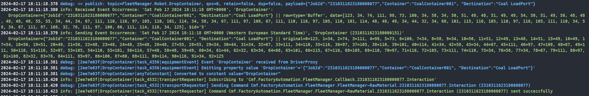 Job Running - Dropped Container - Fleet Manager