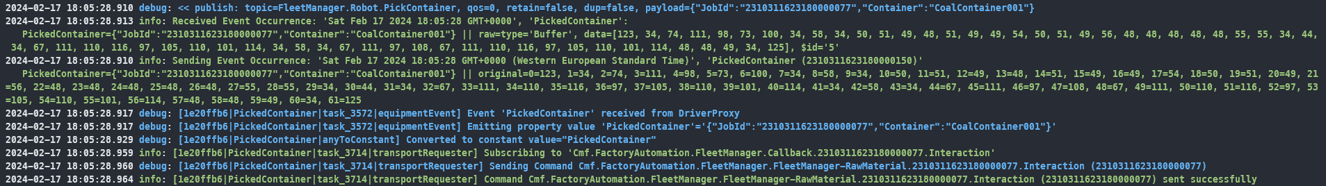 Job Running - Picked Container - Fleet Manager