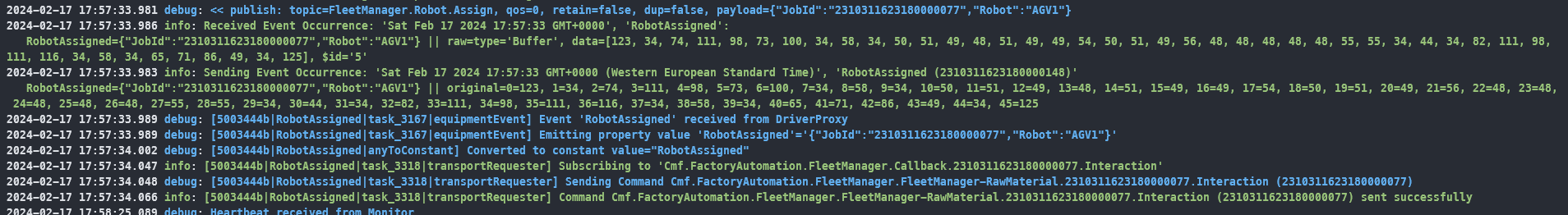 Job Running - Robot Assigned - Fleet Manager
