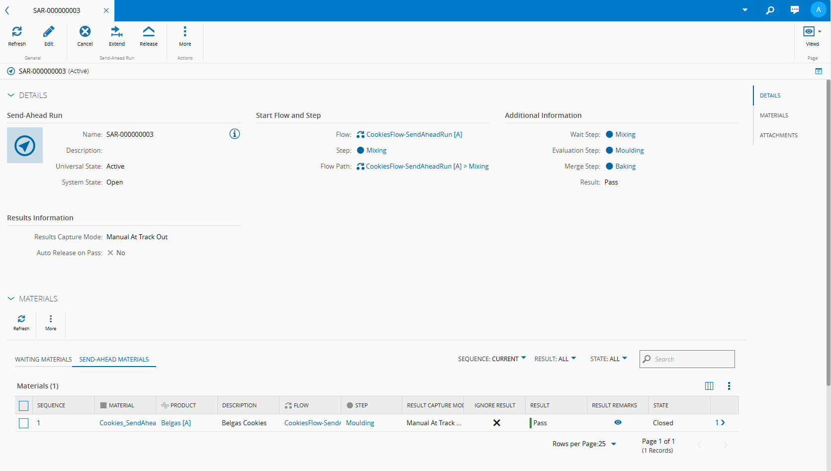 Send-Ahead Release Waiting Material