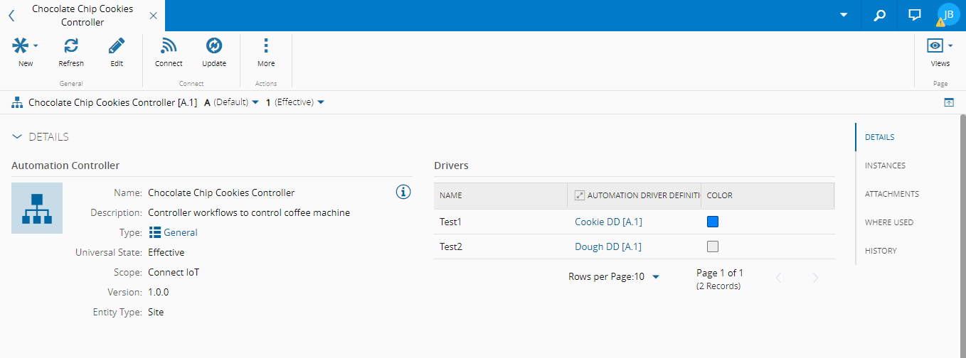 Detail view of the AutomationController page