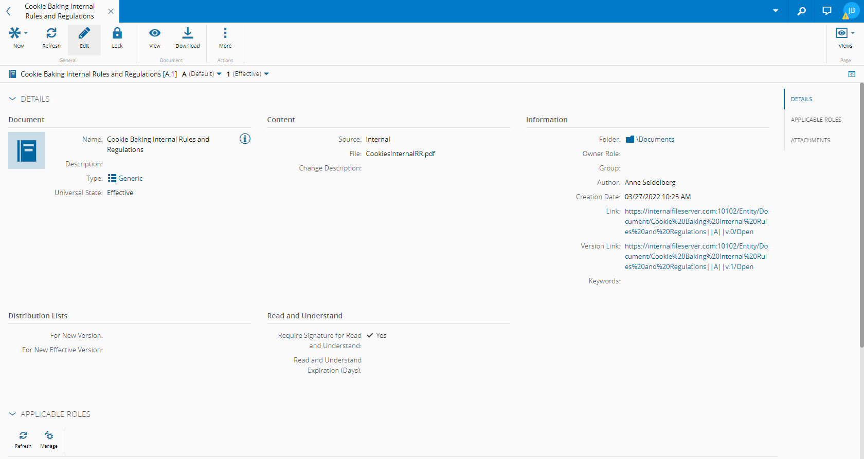 Main view of the Document page