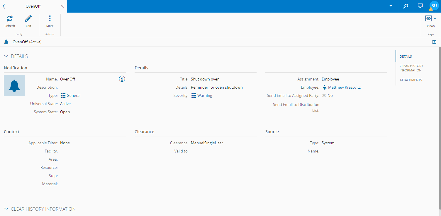 Main view of the Notification page