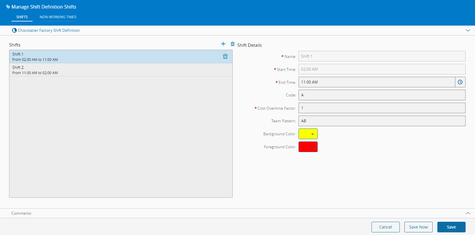 Manage Shift Definition Shifts