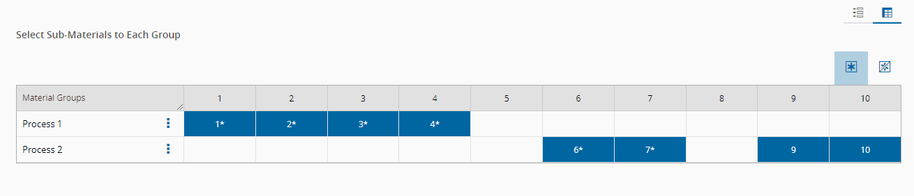 Material Groups matrix selection