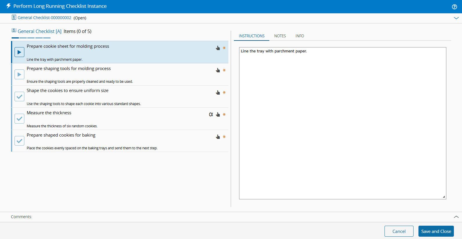 Perform Checklist Instance Wizard