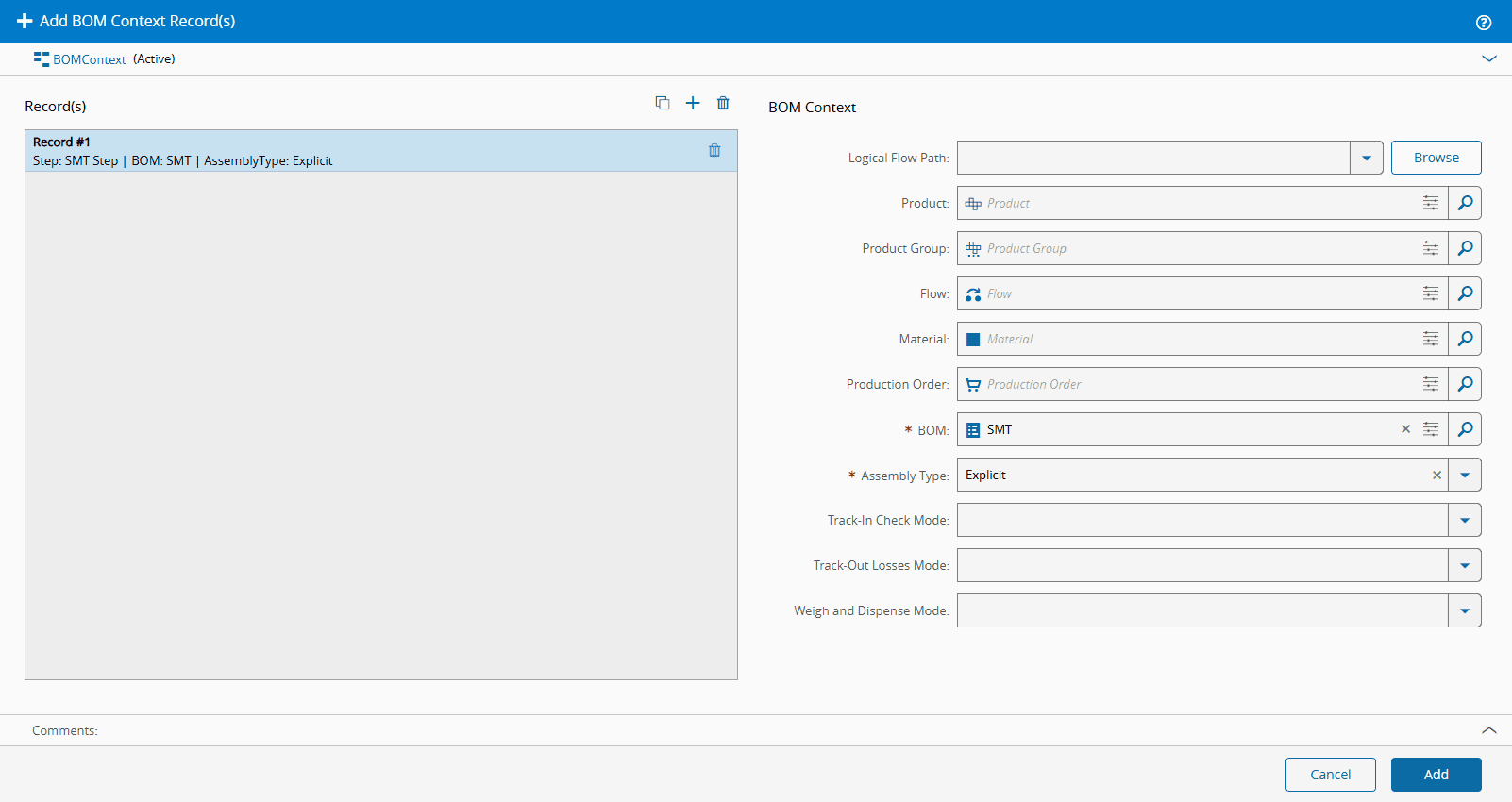 Manage BOM Context