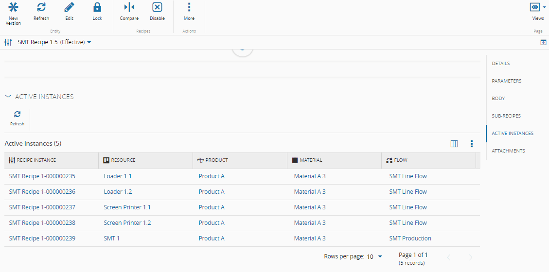 Active Recipe Instance