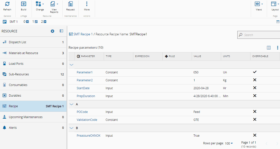 Resource view Recipe tab