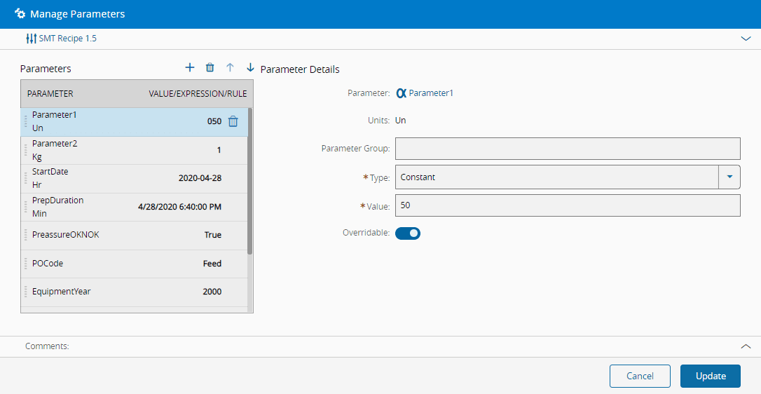 Parameter management wizard
