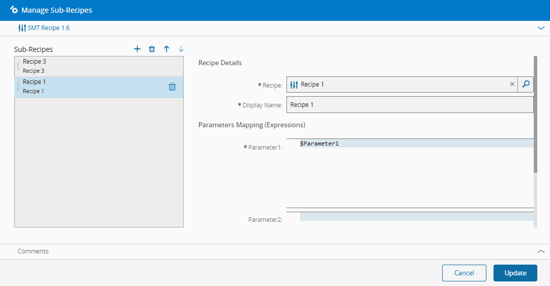 Manage Sub-Recipes wizard