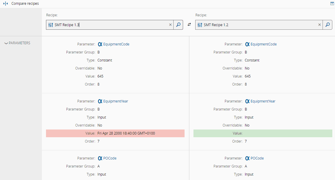 Compare Recipes page
