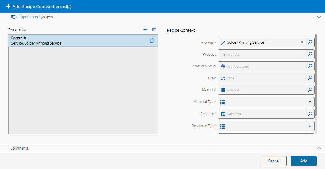 Add Recipe Context Record