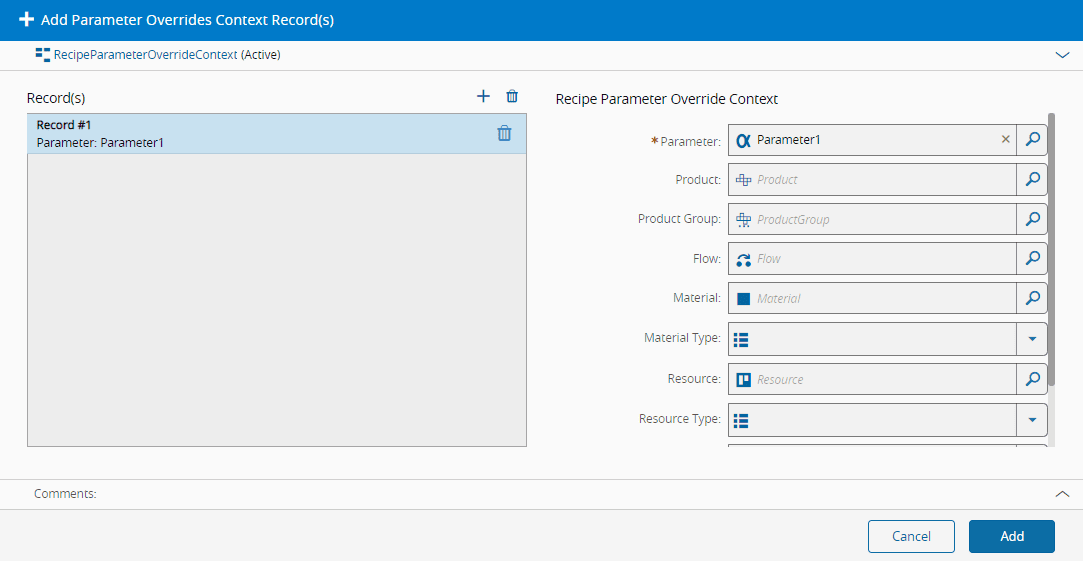 Add Parameter Overrides Context Record