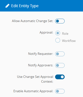 Screenshot showing an edit screen for entity type configuration.