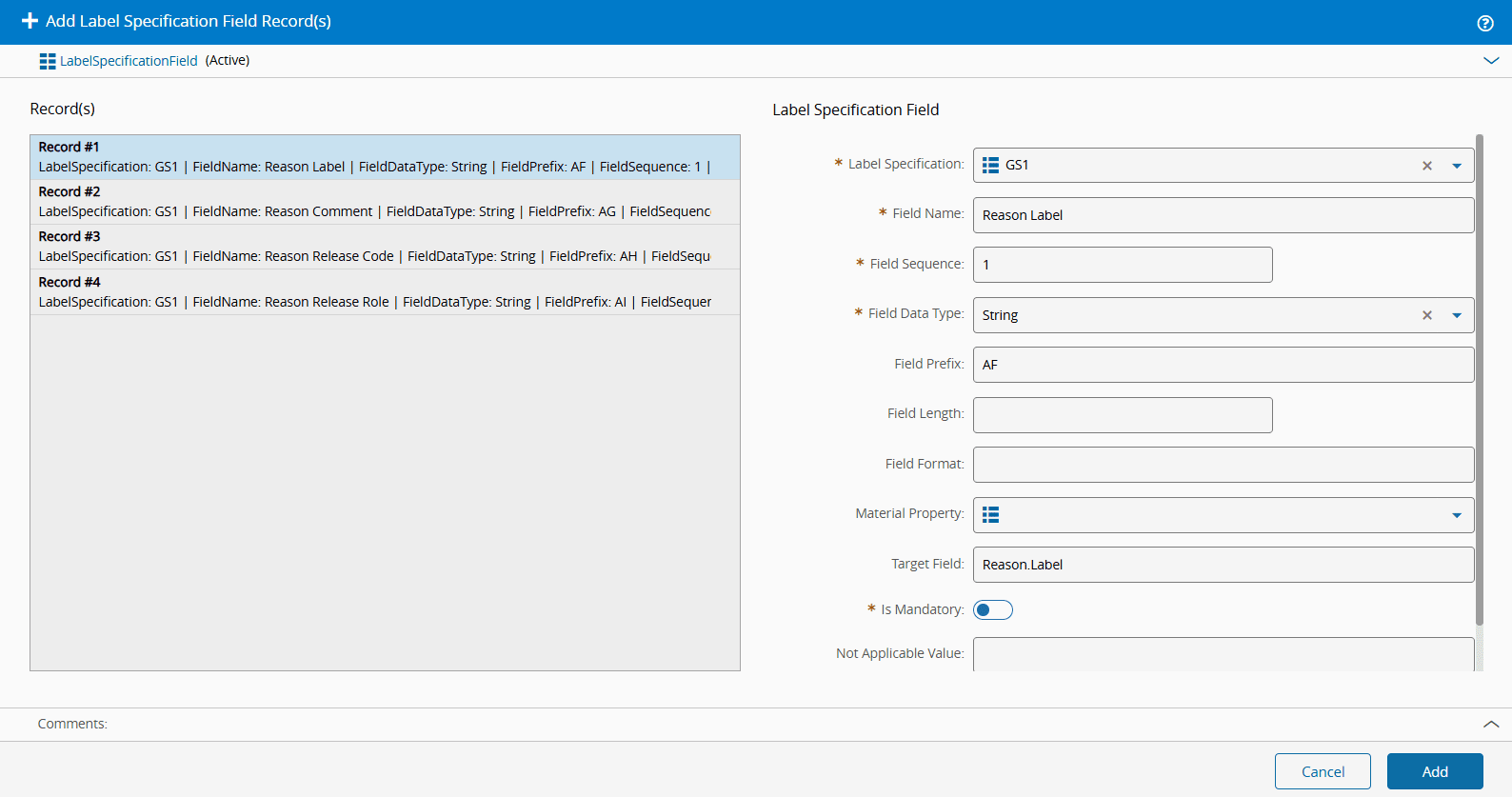 Add label specification field to use smart barcode scanning in the hold material wizard