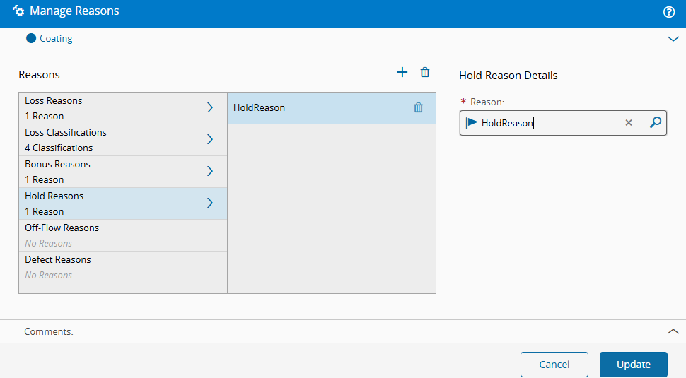 Hold Reason - Critical Manufacturing Documentation Portal